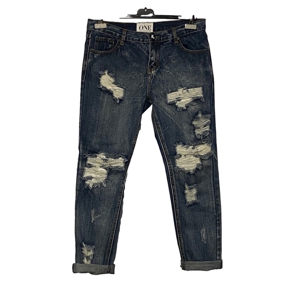 ONE By ONE TEASPOON Awesome Baggies Distressed Dark Wash Blue Jeans Grunge 28 - Picture 1 of 16